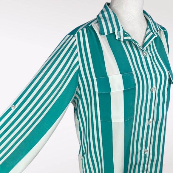 Vintage Striped Button Up Blouse Long Sleeve Silky Size Medium - Picture 6 of 10